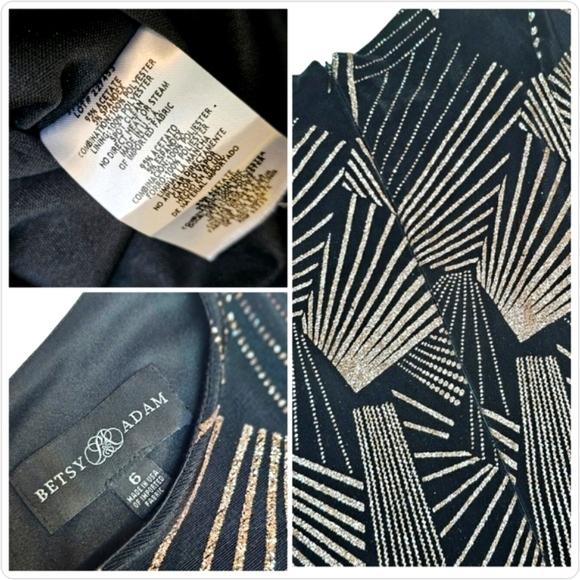 Betsey Adam Black & Gold Sparkly Geometric Glitter Longsleeve Midi Bodycon Dress - Picture 15 of 15